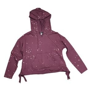 Felina Hoodie Soft Stretchy Size Medium Burgundy & Metallic Foil Print
